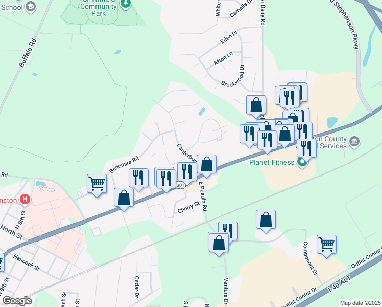 map of restaurants, bars, coffee shops, grocery stores, and more near 4 North Sussex Drive in Smithfield