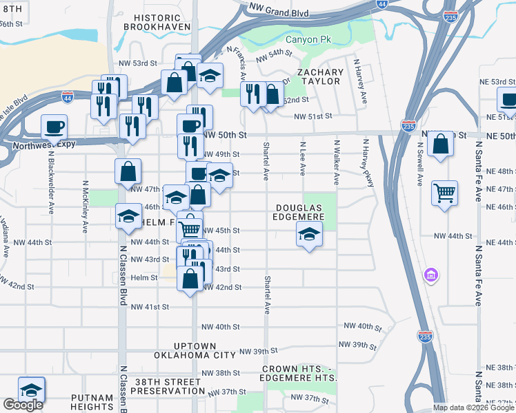 map of restaurants, bars, coffee shops, grocery stores, and more near 801 Northwest 46th Street in Oklahoma City