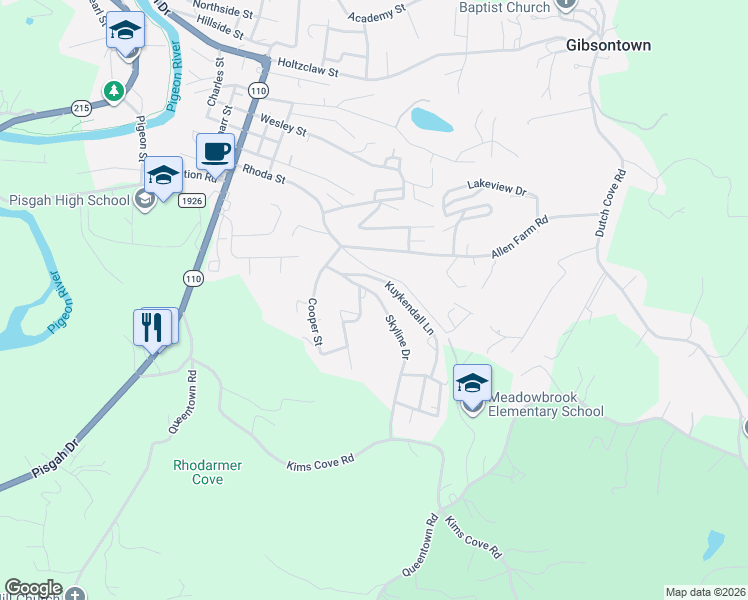 map of restaurants, bars, coffee shops, grocery stores, and more near 16 Skyline Drive in Canton