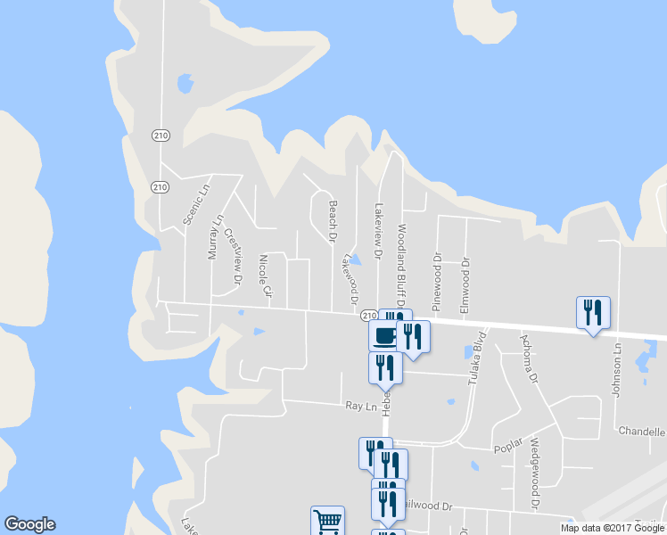 map of restaurants, bars, coffee shops, grocery stores, and more near 2412 Beach Drive in Heber Springs