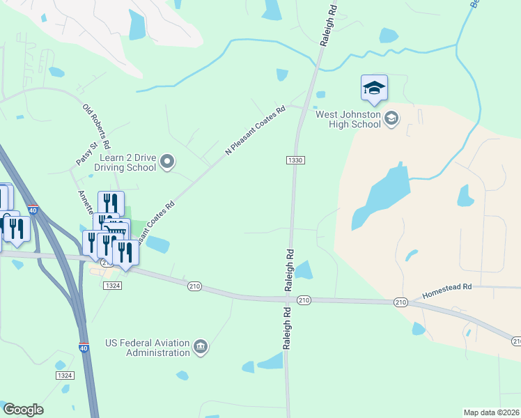 map of restaurants, bars, coffee shops, grocery stores, and more near 6217 Raleigh Road in Benson