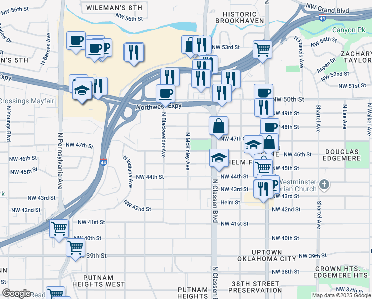 map of restaurants, bars, coffee shops, grocery stores, and more near 1520 Northwest 46th Street in Oklahoma City