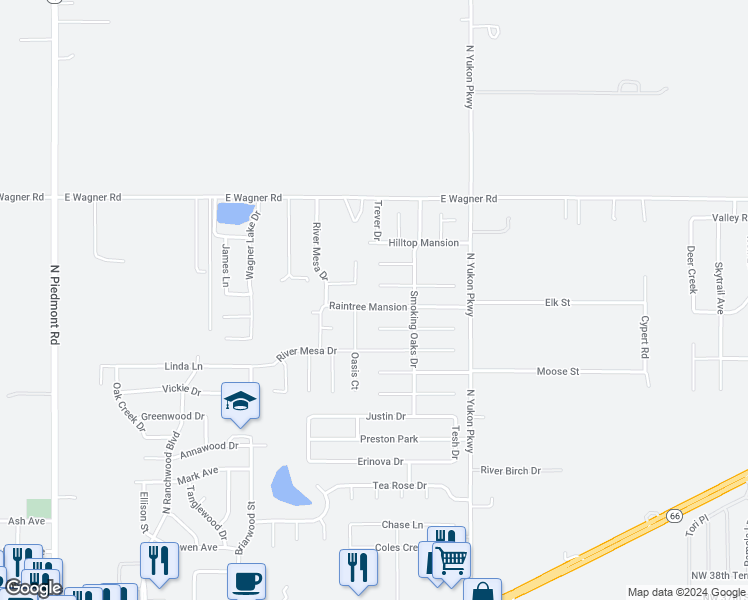 map of restaurants, bars, coffee shops, grocery stores, and more near 963 Raintree Mansion in Yukon