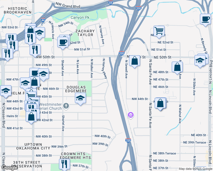 map of restaurants, bars, coffee shops, grocery stores, and more near 428 Northwest 46th Terrace in Oklahoma City