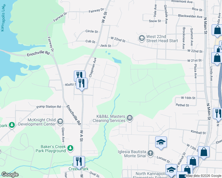 map of restaurants, bars, coffee shops, grocery stores, and more near 612 Spencer Lane in Kannapolis