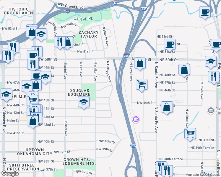 map of restaurants, bars, coffee shops, grocery stores, and more near 428 Northwest 46th Terrace in Oklahoma City