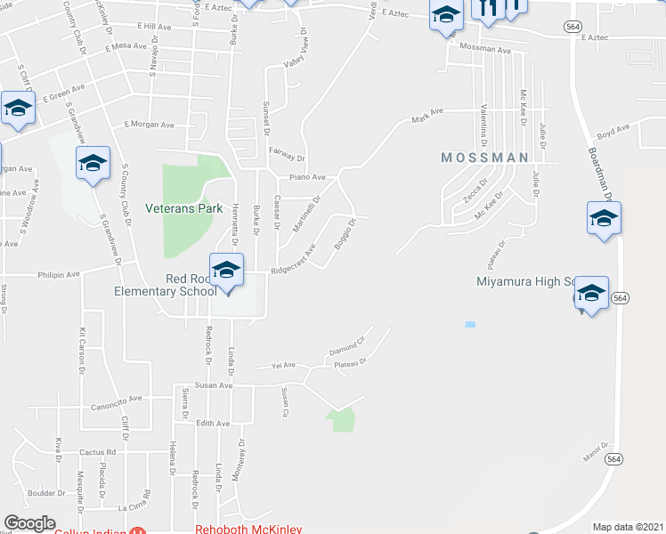 map of restaurants, bars, coffee shops, grocery stores, and more near 1127 Boggio Drive in Gallup