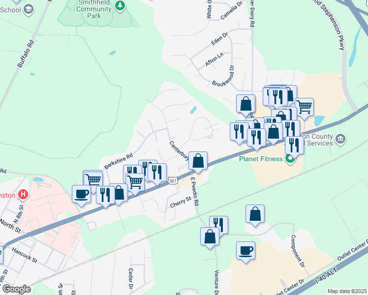 map of restaurants, bars, coffee shops, grocery stores, and more near 4 North Sussex Drive in Smithfield