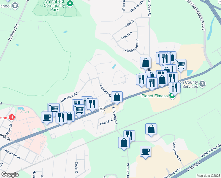 map of restaurants, bars, coffee shops, grocery stores, and more near 6 North Sussex Drive in Smithfield