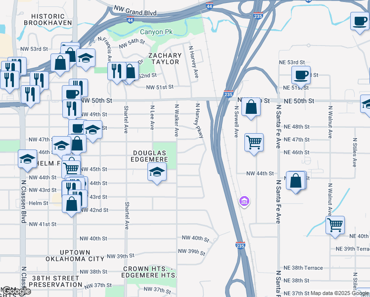 map of restaurants, bars, coffee shops, grocery stores, and more near 452 Northwest 46th Terrace in Oklahoma City