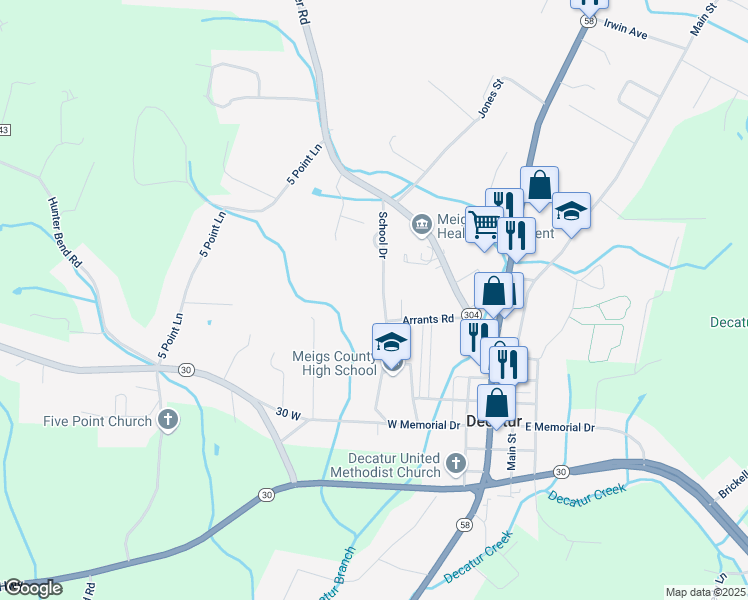 map of restaurants, bars, coffee shops, grocery stores, and more near 270 School Dr in Decatur