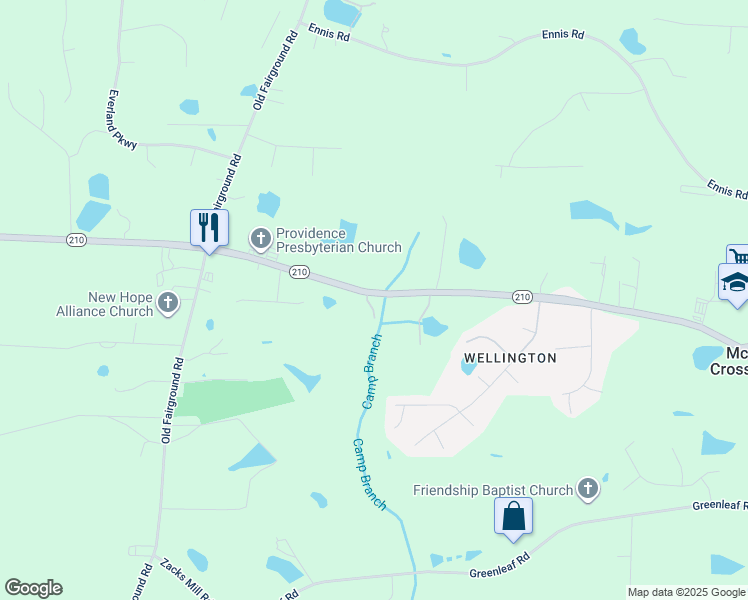 map of restaurants, bars, coffee shops, grocery stores, and more near 14455 North Carolina 210 in Angier