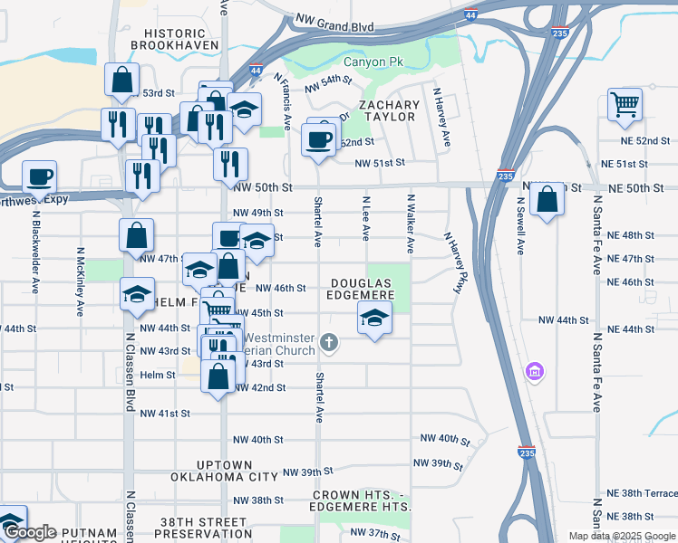 map of restaurants, bars, coffee shops, grocery stores, and more near 617 Northwest 46th Street in Oklahoma City