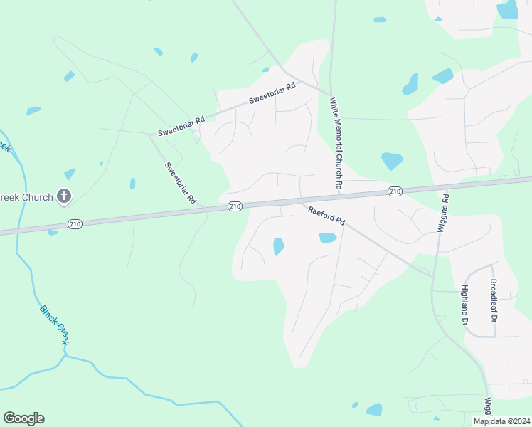 map of restaurants, bars, coffee shops, grocery stores, and more near 58 W Thicket Dr in Angier
