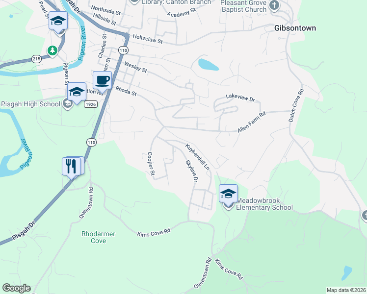 map of restaurants, bars, coffee shops, grocery stores, and more near 16 Skyline Drive in Canton