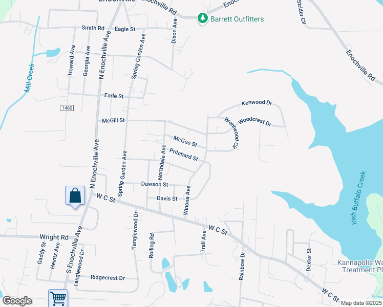 map of restaurants, bars, coffee shops, grocery stores, and more near 2305 McGee Street in Kannapolis