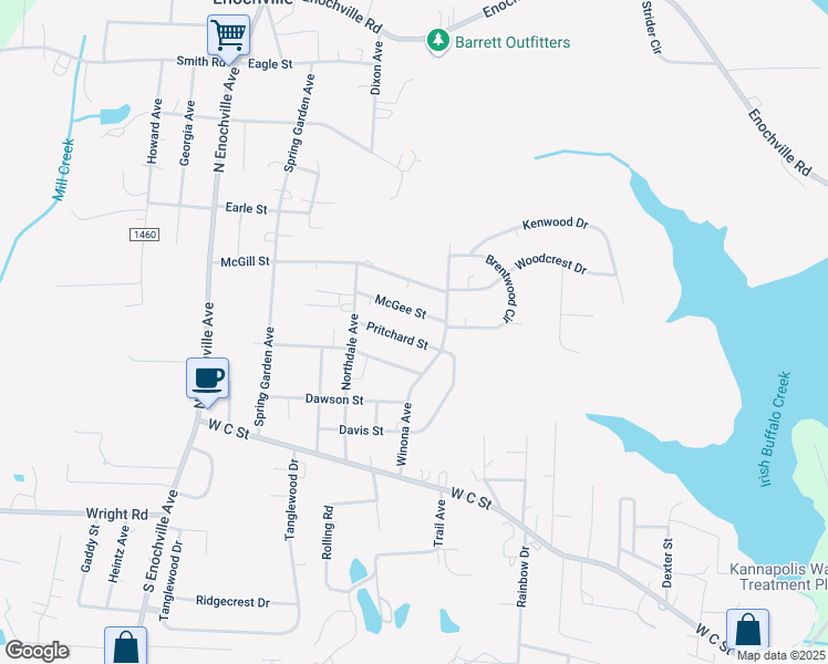 map of restaurants, bars, coffee shops, grocery stores, and more near 2305 McGee Street in Kannapolis