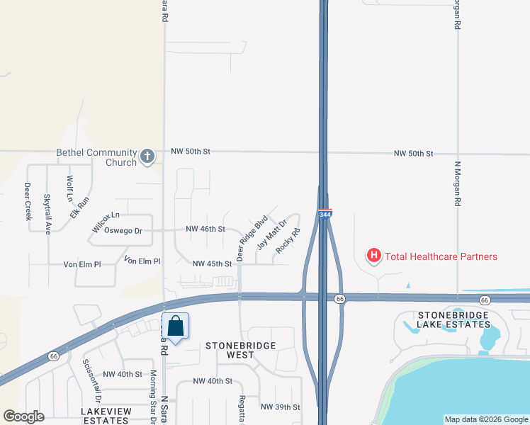 map of restaurants, bars, coffee shops, grocery stores, and more near 4817 Deer Ridge Boulevard in Yukon