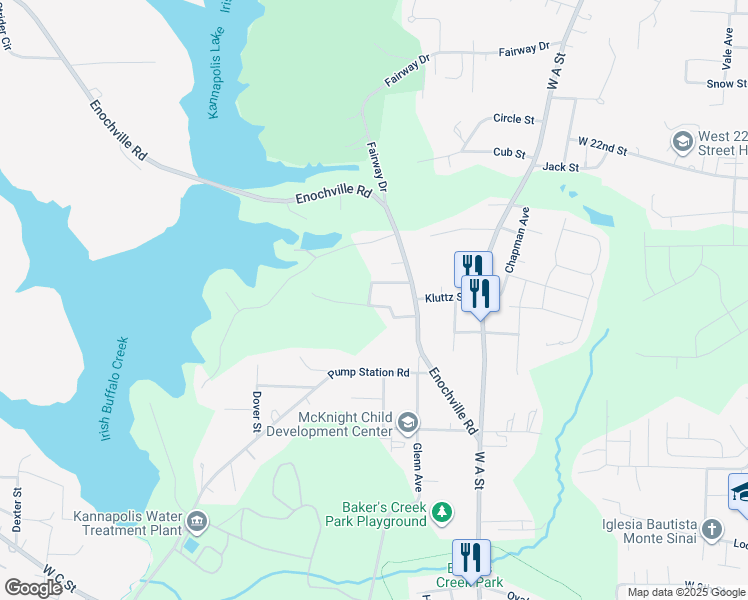 map of restaurants, bars, coffee shops, grocery stores, and more near 1100 Duke Street in Kannapolis