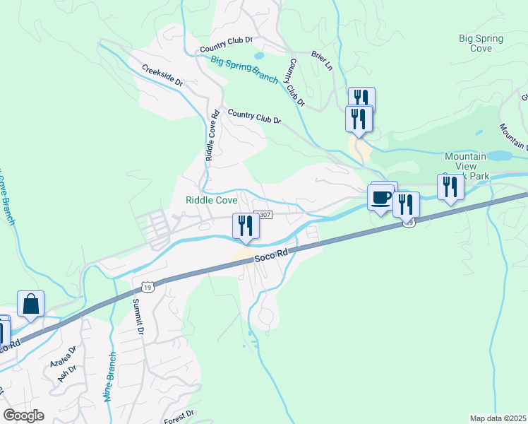 map of restaurants, bars, coffee shops, grocery stores, and more near 934 Moody Farm Road in Maggie Valley