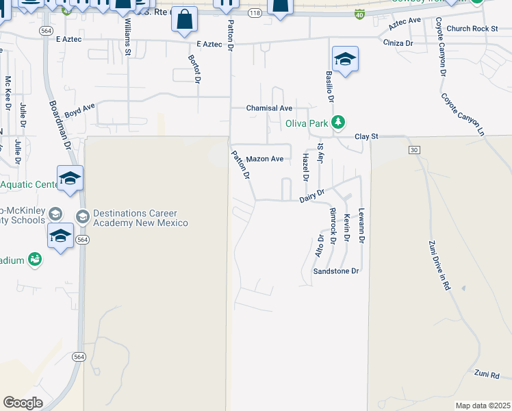 map of restaurants, bars, coffee shops, grocery stores, and more near 629-709 Patton Dr in Gallup