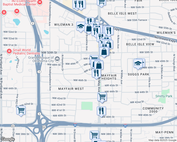 map of restaurants, bars, coffee shops, grocery stores, and more near 2927 Northwest 47th Street in Oklahoma City