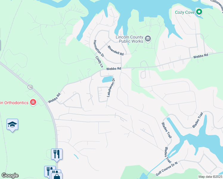 map of restaurants, bars, coffee shops, grocery stores, and more near Majestic Pine Drive in Lincoln County