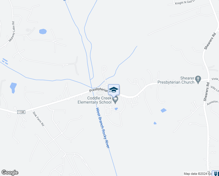 map of restaurants, bars, coffee shops, grocery stores, and more near 493 Presbyterian Road in Mooresville