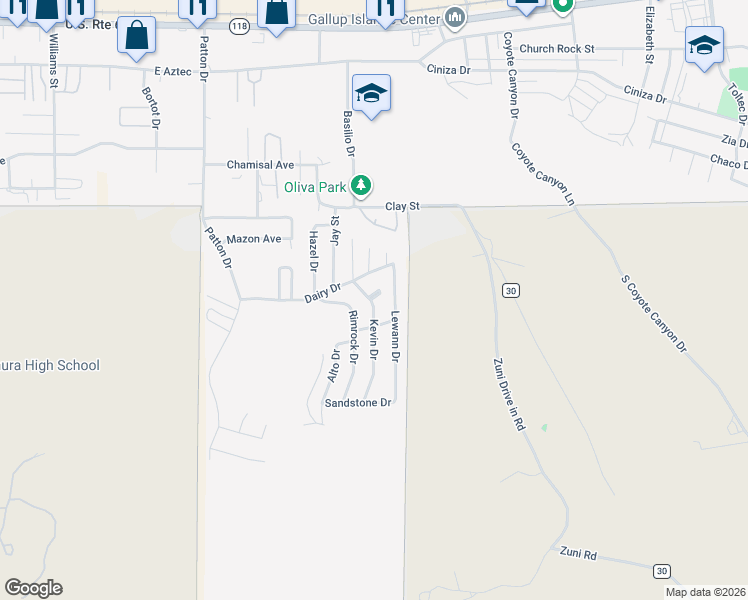 map of restaurants, bars, coffee shops, grocery stores, and more near 3006 Kevin Court in Gallup