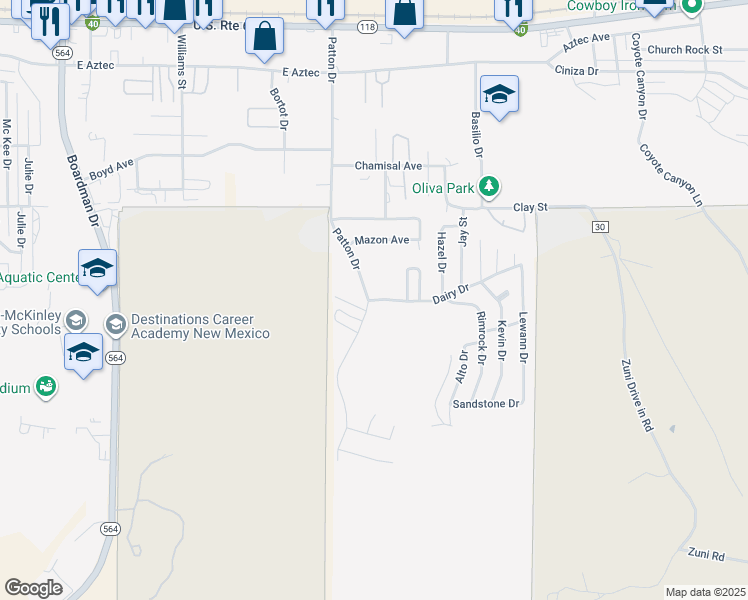 map of restaurants, bars, coffee shops, grocery stores, and more near 629-709 Patton Dr in Gallup