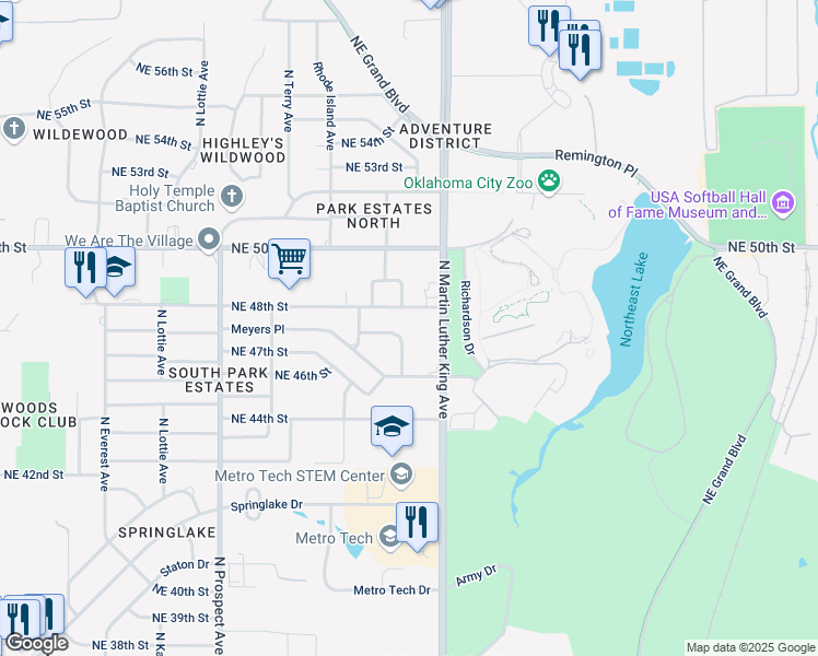 map of restaurants, bars, coffee shops, grocery stores, and more near 4805 North Martin Luther King Avenue in Oklahoma City