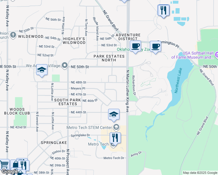 map of restaurants, bars, coffee shops, grocery stores, and more near 1810 Northeast 48th Street in Oklahoma City