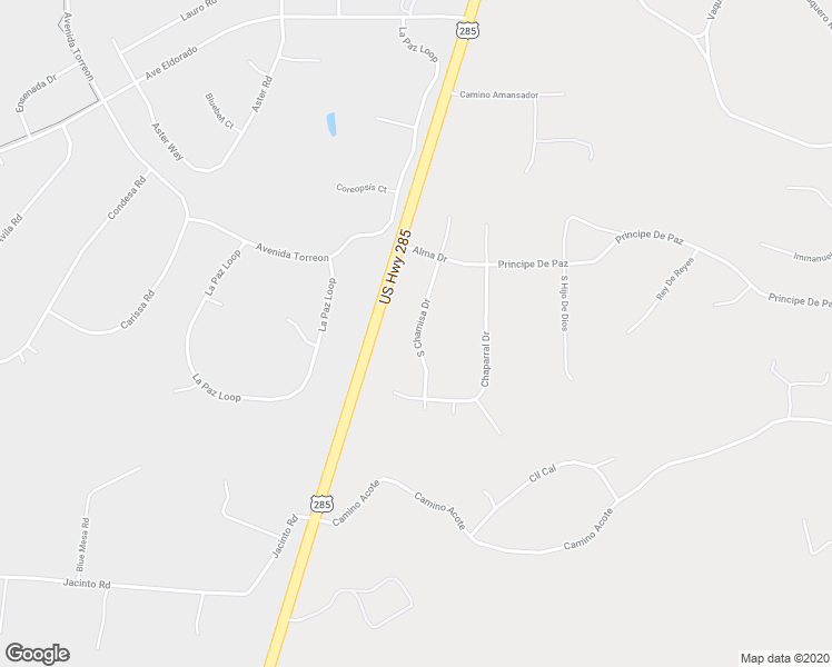 map of restaurants, bars, coffee shops, grocery stores, and more near 17 South Chamisa Drive in Santa Fe