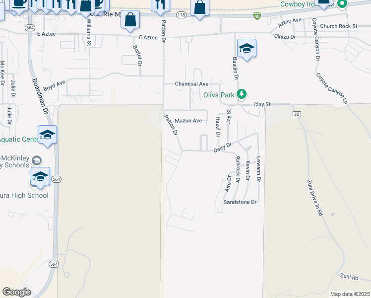 map of restaurants, bars, coffee shops, grocery stores, and more near 629-709 Patton Dr in Gallup