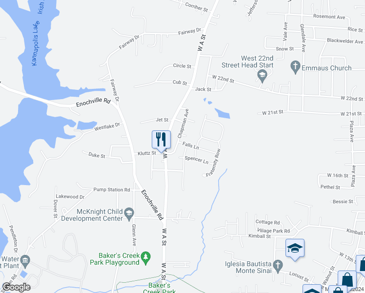 map of restaurants, bars, coffee shops, grocery stores, and more near 705 Falls Lane in Kannapolis