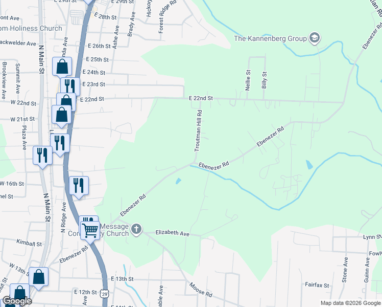 map of restaurants, bars, coffee shops, grocery stores, and more near 1908 Troutman Hill Road in Kannapolis