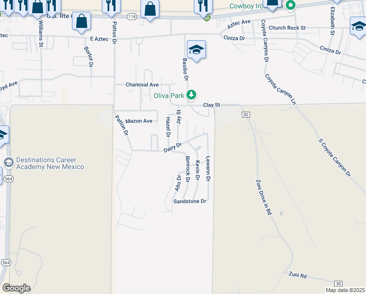 map of restaurants, bars, coffee shops, grocery stores, and more near 2984 Dairy Drive in Gallup