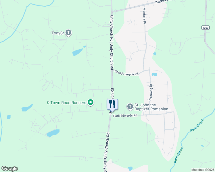 map of restaurants, bars, coffee shops, grocery stores, and more near 7575 Unity Church Road in Kannapolis