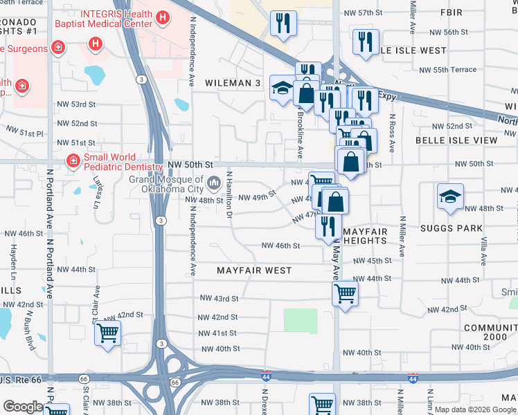 map of restaurants, bars, coffee shops, grocery stores, and more near 3109 Northwest 48th Street in Oklahoma City