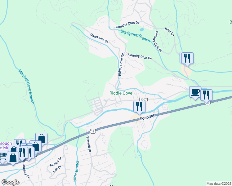 map of restaurants, bars, coffee shops, grocery stores, and more near 29 Riddle Cove Road in Maggie Valley