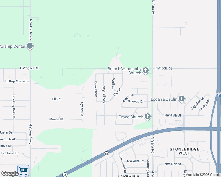 map of restaurants, bars, coffee shops, grocery stores, and more near 4808 Wolf Ln in Yukon