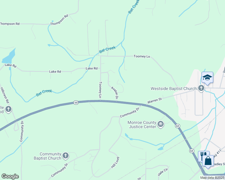 map of restaurants, bars, coffee shops, grocery stores, and more near 213 Avalon Drive in Madisonville