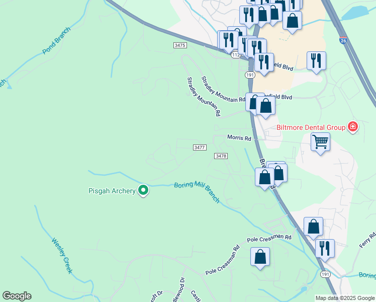 map of restaurants, bars, coffee shops, grocery stores, and more near 79 Morris Road in Asheville