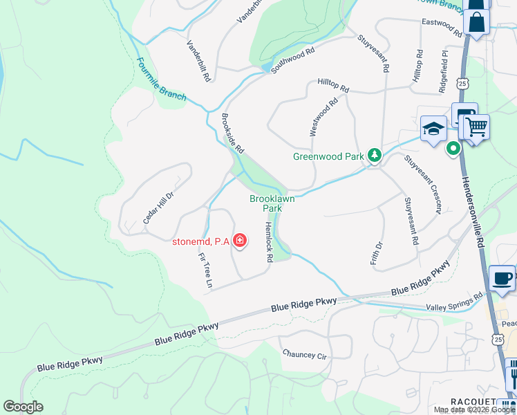 map of restaurants, bars, coffee shops, grocery stores, and more near 8 Hemlock Road in Biltmore Forest