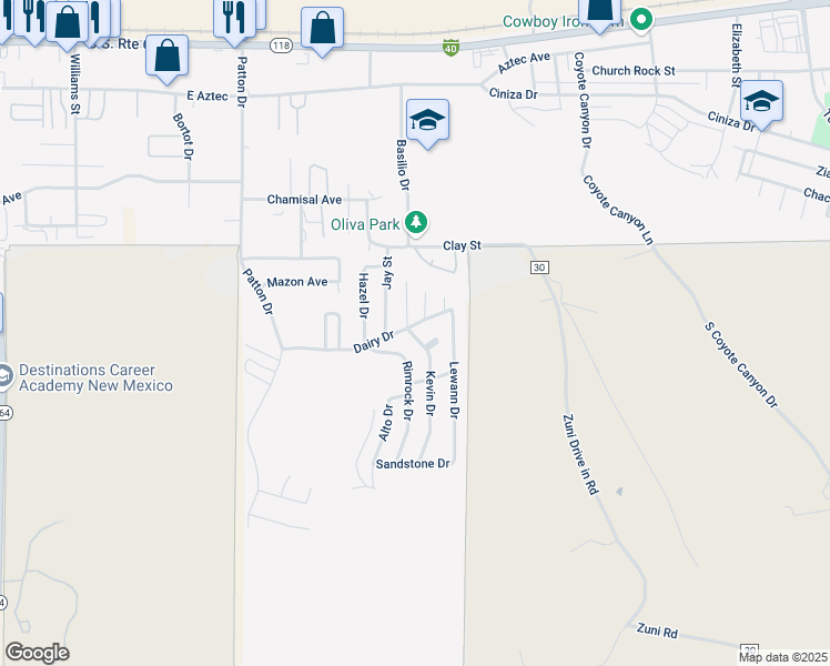 map of restaurants, bars, coffee shops, grocery stores, and more near 2984 Dairy Drive in Gallup