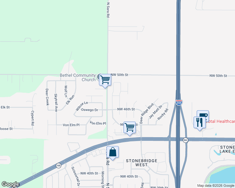 map of restaurants, bars, coffee shops, grocery stores, and more near 4801 Stag Horn Drive in Yukon