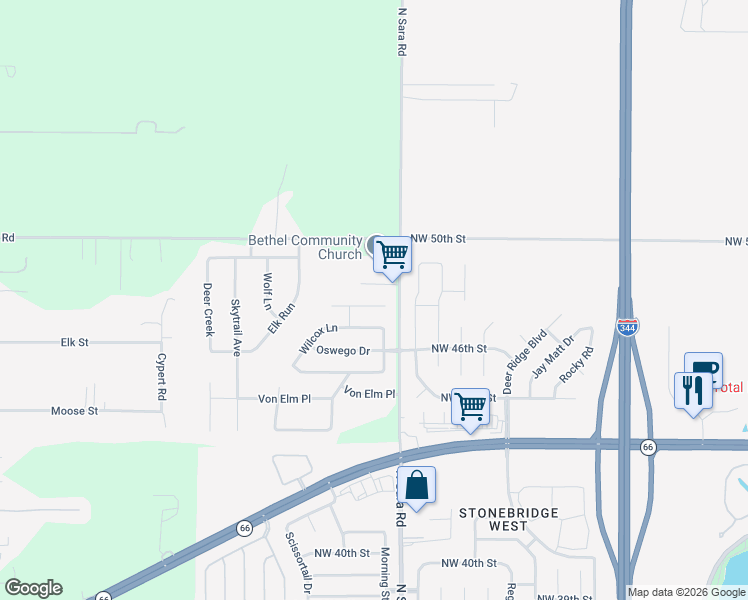 map of restaurants, bars, coffee shops, grocery stores, and more near 1413 Viola Drive in Yukon