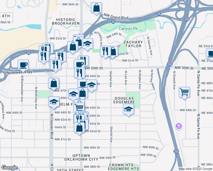 map of restaurants, bars, coffee shops, grocery stores, and more near 810 Northwest 48th Street in Oklahoma City