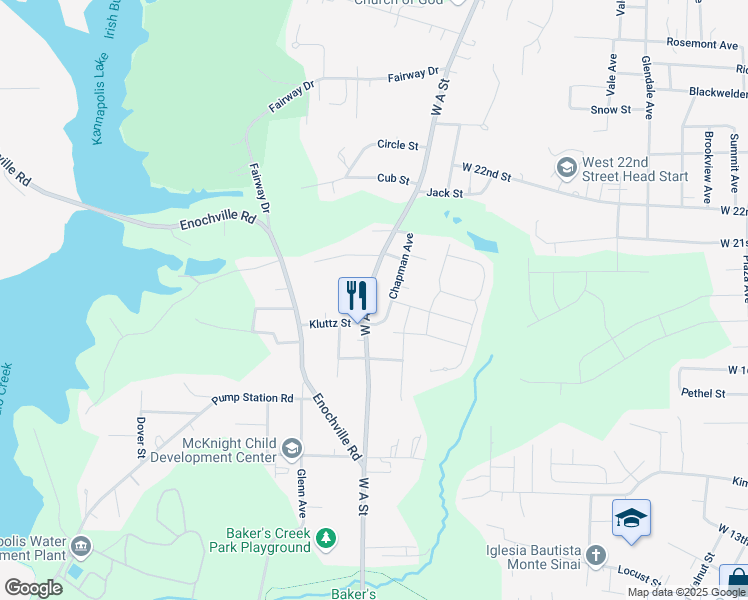 map of restaurants, bars, coffee shops, grocery stores, and more near 1606 West A Street in Kannapolis