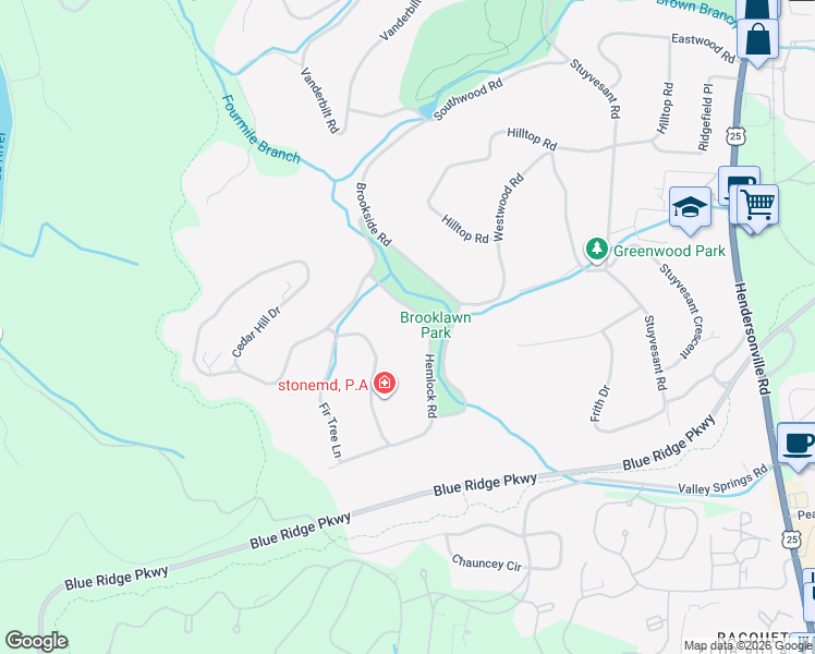 map of restaurants, bars, coffee shops, grocery stores, and more near 8 Hemlock Road in Biltmore Forest